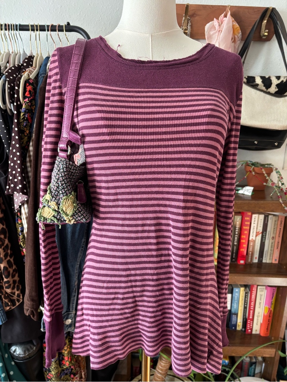 mudd y2k mid 2000s purple & pink striped long sleeve twee whimsical